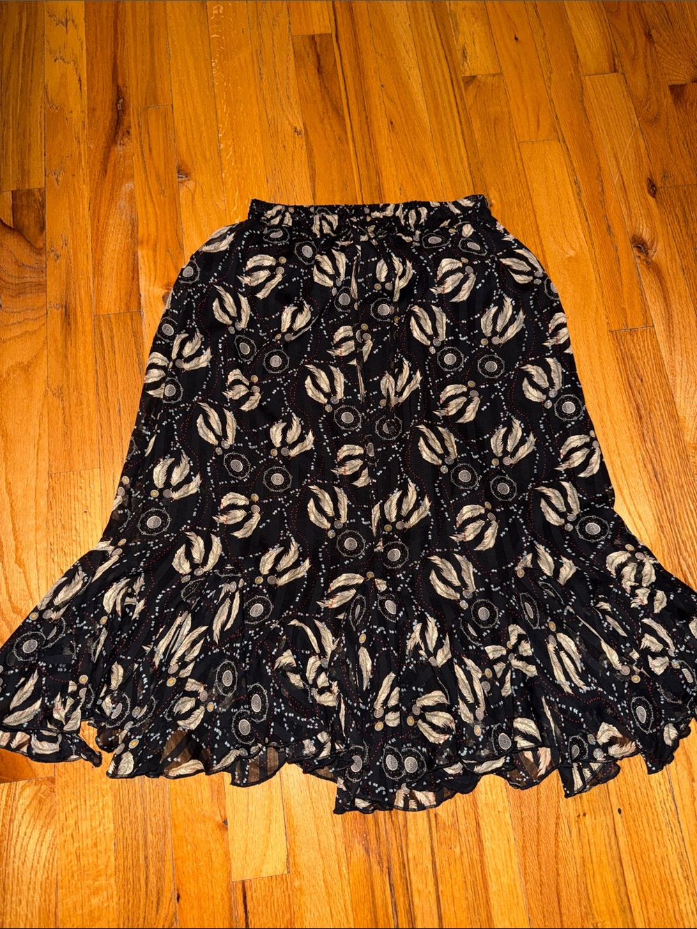 Black Printed Yakira Bella Ruffle Hem Women's Skirt